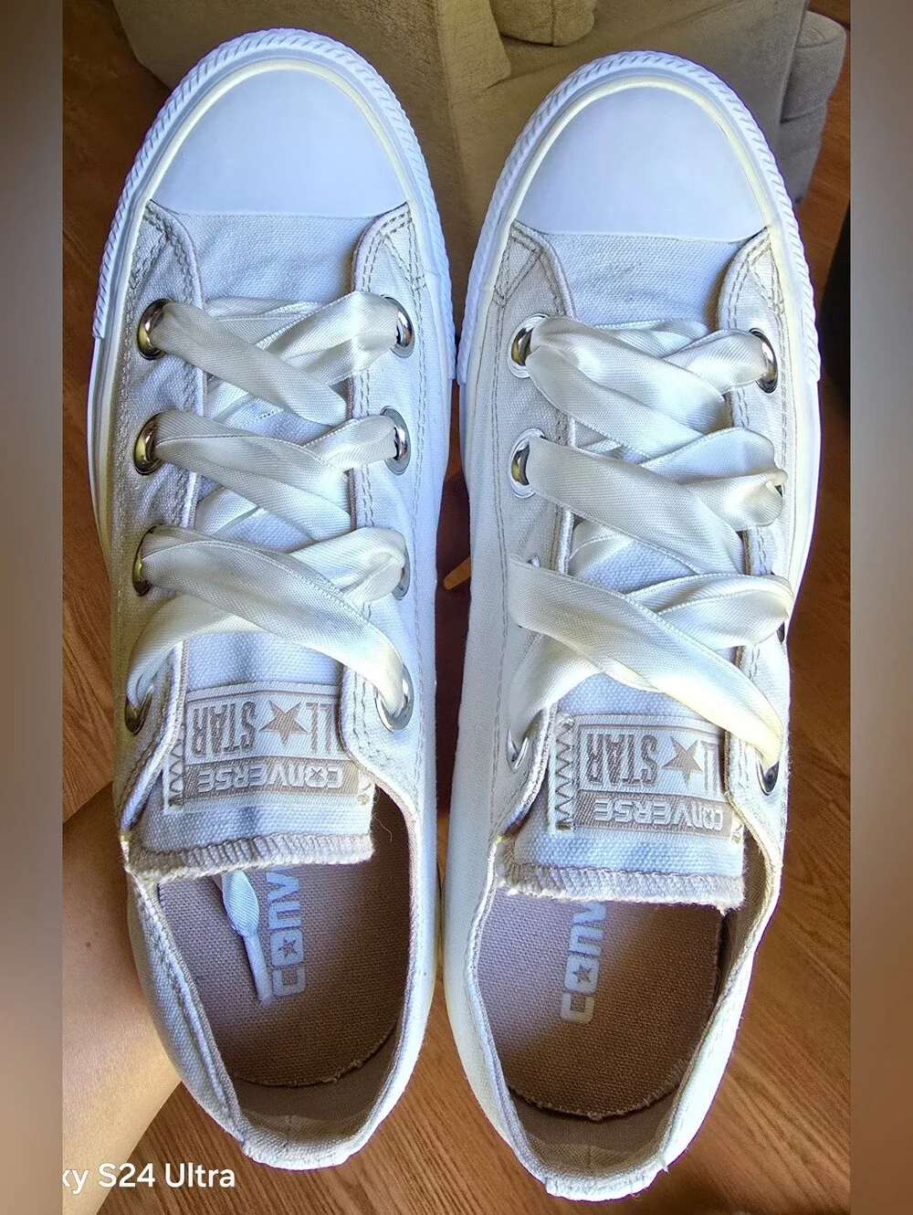 Sz 9 Women's CONVERSE CTAS METALLIC EYELETS OX Satin Ribbon Lace Casual Shoes